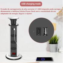Torre Tomada Retrátil Multiplug Embutir Mesa 3 Tomadas e USB Preta