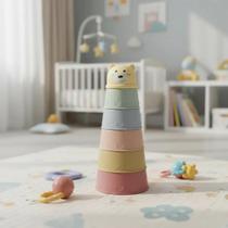 Torre Urso Diversão Encaixe Infantil Bebê Colorido Divertido Educação Criativo Torre