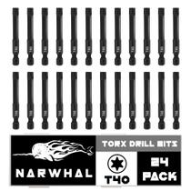 Torx Bits Narwhal T40 (pacote com 24 - grau de impacto de 5 cm) de 6 pontos Torx Bits Narwhal T40 (pacote com 24 - grau de impacto de 5 cm) de 6 pontos