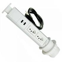 Totem Manual 2Tomadas 2Usb 20A BRANCO - QT Moveis