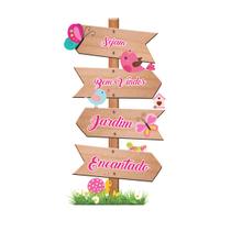 Totem Placa Display MDF Adesivado Pézinho Jardim Encantado Setas Placa 65cm Totem Placa Display MDF Adesivado Pézinho Jardim Encantado Setas Placa 65cm