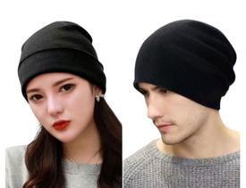Touca Básico Preta Lisa Gorro Unissex de Lã