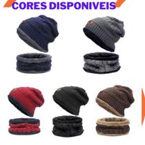 Touca Cachecol Forrada Lã Inverno Frio Unissex Veludo Suave