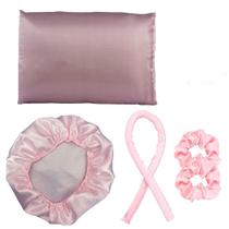 Touca cetim anti frizz + modelador curling rod + 2 brindes Kit:touca + modelador +fronha rosa Touca cetim anti frizz + modelador curling rod + 2 brindes Kit:touca + modelador +fronha rosa