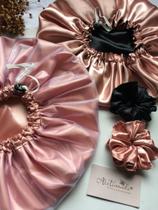 Touca cetim pink+preta dupla face