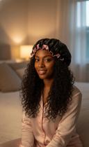 Touca Cetim Preta e Rosa Ajustável