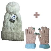 Touca Com Pompom Inverno Feminino E Luva De Frio Touch Screen Quentinha