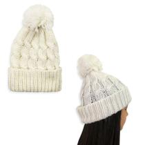 Touca com Pompom Quentinho Fofinho para inverno frio desing moderno moda - Branco