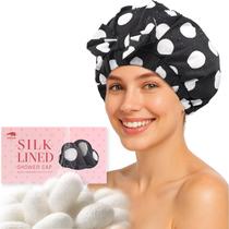 Touca de banho LitBear Luxury Silk Lined Waterproof Black Dots Touca de banho LitBear Luxury Silk Lined Waterproof Black Dots