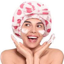 Touca de banho LitBear Luxury Silk Lined Waterproof Pink Dots