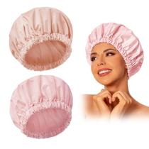 Touca de banho reutilizável Edoneery Waterproof para mulheres rosa e bege Touca de banho reutilizável Edoneery Waterproof para mulheres rosa e bege