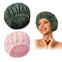 Touca de banho reutilizável Edoneery Waterproof para mulheres rosa e verde Touca de banho reutilizável Edoneery Waterproof para mulheres rosa e verde