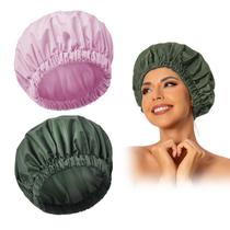 Touca de banho reutilizável Edoneery Waterproof para mulheres verde e roxa Touca de banho reutilizável Edoneery Waterproof para mulheres verde e roxa
