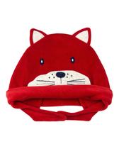 Touca de Bebê Plush Bordado Gatinho - Vermelho