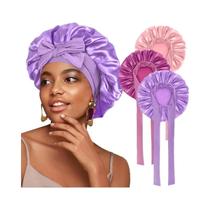 Touca De Cetim Ajustável Para Mulheres, Elástica E Esticável, Com Faixa Para Amarrar, Cobertura Para