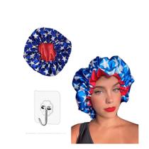 Touca de Cetim Antifrizz Dupla Face Azul e Branco