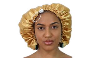 Touca De Cetim Dupla Face Dourada E Branca Ajustável