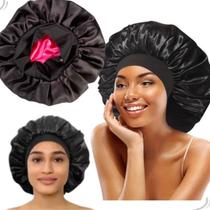 Touca de Cetim Dupla Face Grande Anti Frizz para Dormir Cabelo Liso Crespo Cacheados