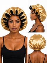 Touca de Cetim Dupla Face Premium com Babados - Dourado com Preto Touca de Cetim Dupla Face Premium com Babados - Dourado com Preto