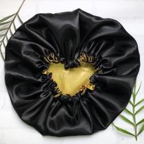 touca de cetim dupla face preto e dourado+brinde