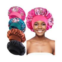 Touca De Cetim Floral Com Aba Larga 4 Peças, Faixa Elástica Macia Para Cabelo, Touca De Dormir, Touca De Cetim Floral Com Aba Larga 4 Peças, Faixa Elástica Macia Para Cabelo, Touca De Dormir,
