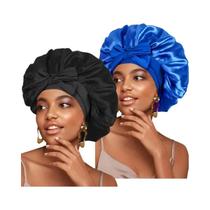 Touca De Cetim Grande Para Mulheres, Touca De Dormir Sedosa E Elástica Com Faixa De Amarrar, Touca