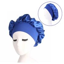 Touca De Cetim Luxo Tecido Soft Antifrizz Cabelo Dormir Premium Azul