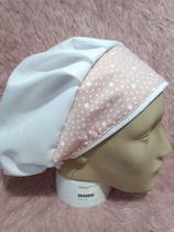Touca De Confeiteiro Algodão Tam G Branca E Rosa Com Bolinhas Touca De Confeiteiro Algodão Tam G Branca E Rosa Com Bolinhas