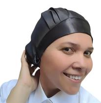 Touca de cozinha elegante com aba uma face em cetim preta