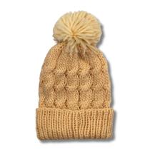 Touca De Frio Com Pompom Bege Gorro De Lã Tricot Inverno Unissex