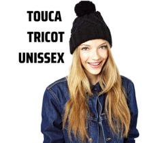 Touca De Frio Com Pompom Preta Gorro De Lã Tricot Inverno