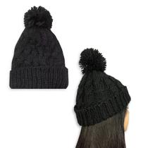 Touca De Frio Com Pompom Preta Gorro De Lã Tricot Inverno Touca De Frio Com Pompom Preta Gorro De Lã Tricot Inverno