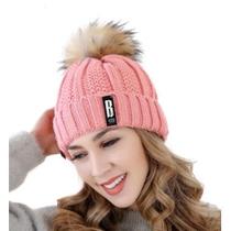 Touca de frio feminina de lã acrílica forrada quentinha com pompom cabelo gorro grosso para proteger bem do frio