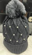 Touca de Inverno com Pelúcia Feminina com Pompom e Perolas Touca Quentinha