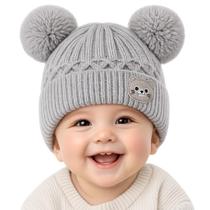 Touca de Inverno Infantil Tricô com Pompom Duplo Gorro Quentinho para Bebê Menino e Menina Macia e Confortável