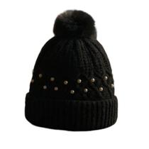Touca De Lã Gorro Feminina Forrada Com Pérola Pom Pom