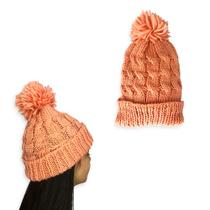 Touca de Lã para Inverno com Pompom - Salmão