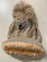 Touca De Lã Pompom Elástica Inverno Bege