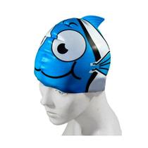 Touca de natação infantil de silicone para criança nadar piscina Peixe Azul Hidro