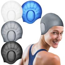 Touca de Natação Janmercy 4 Unidades Silicone Impermeável com Proteção para Ouvidos Touca de Natação Janmercy 4 Unidades Silicone Impermeável com Proteção para Ouvidos
