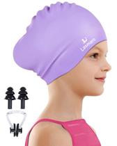 Touca de natação Lasmare Kids Long Hair Silicone, de 1 a 15 anos, com acessórios