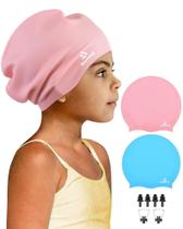 Touca de natação Reymand Kids extra grande à prova d'água de silicone, pacote com 2