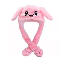 Touca De Pelúcia Levanta Orelhas C Led Rosa Gorro Animes