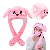 Touca De Pelúcia Levanta Orelhas C Led Rosa Gorro Animes