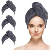 Touca de secagem de cabelo SINLAND Microfiber Towel Turban, pacote com 3 unidades, cinza