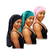 Touca De Seda Para Dormir Feminina Com Faixa Elástica Larga Para Tranças E Cabelos Cacheados