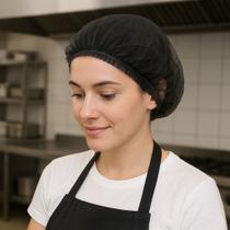 Touca descartável tnt com elástico sanfonada preta kit com 100 unidades