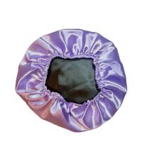 Touca Dupla Face De Cetim Anti Frizz Preta E Lilás