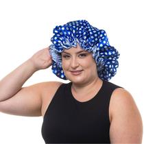 Touca Dupla Para Banho/Cetim Para Cabelos Volumosos Azul Estampada - Santa Clara