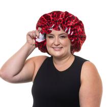 Touca Dupla Para Banho/Cetim Para Cabelos Volumosos Vermelha Estampada - Santa Clara